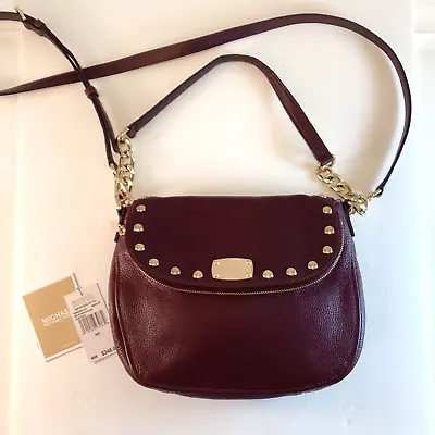 Michael Kors Bedford Leather Stud Convertible Shoulder Bag Merlot Burgundy Purse • $85