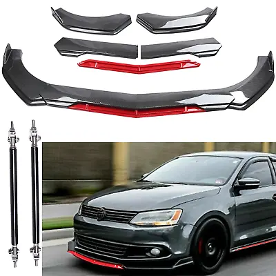 For VW Jetta MK6 MK7 Front Bumper Lip Splitter Spoiler+Strut Rods Carbon Fiber • $79.99