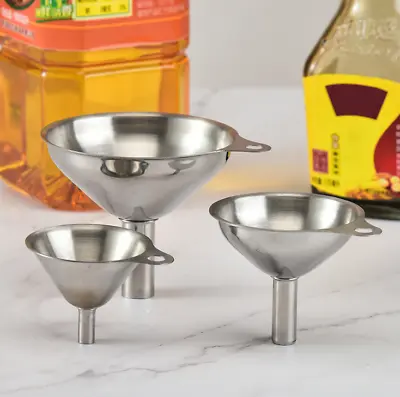 3Pcs Kitchen Funnel Set Stainless Steel Funnels Wide Mouth Oil Liquid Funnel   • $9.09