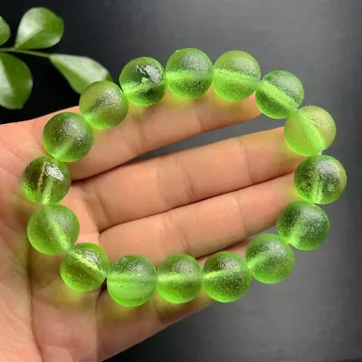 13mm New Found Rare GREEN GEM MOLDAVITE Meteorite Impact Glass Czech Bracelet • $0.06