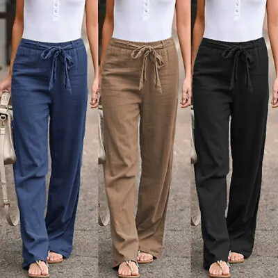 ZANZEA Womens Casual Solid Pants Elastic Waist Workwear Office Long Trousers AU • $23.95