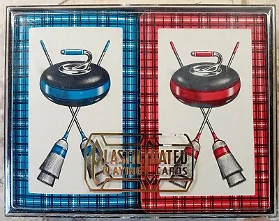 ARRCO Playing Card Co. Vintage CURLING Stone Red Blue Double Deck Set Case USA  • $27.49