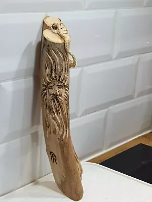 £19.99 • Buy Light Pull, Ornament, Xmas Present Green Man, Wood Spirit Face Hand Carved