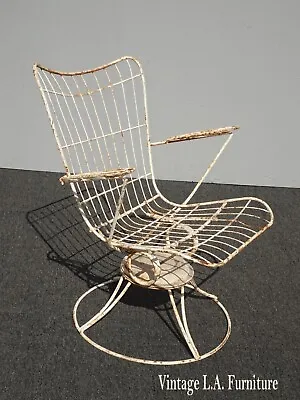 Vintage Mid-Century Modern Homecrest White Wire Swivel Rocker Lounge Chair • $599