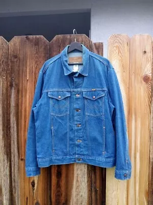 Vintage Wrangler Made In Usa Denim Jean Jacket Size XL Dark Blue • $70