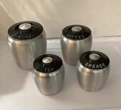Vintage Kromex Aluminum Canister Set Of 4 -  Sugar Coffee Grease And Tea • $24.99