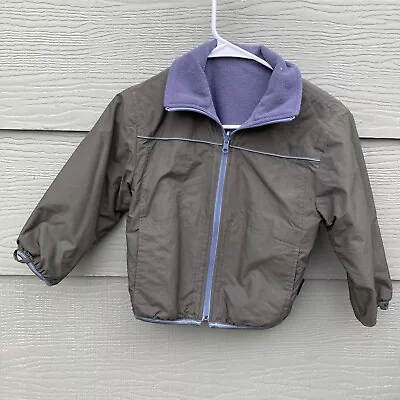 Pacific Trail Boys Reversible Zip Jacket Sz XS 5 6 Brown Gray White Fleece Nylon • $10.89