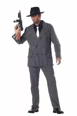 20's Mobster/Gangster Costume 3Pc Blk/Wht Pinstripe Coat Pants Shirt Front W/Tie • $39.98