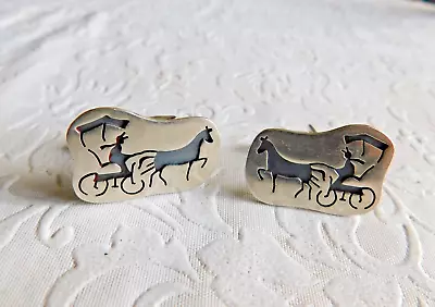 VINTAGE TAXCO MEXICO STERLING SILVER HORSE & BUGGY DESIGN CUFFLINKS - 14g • $39