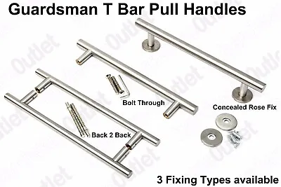 GUARDSMAN T BAR PULL HANDLES Entrance Door 304 Stainless Steel Door Handle • £76.85