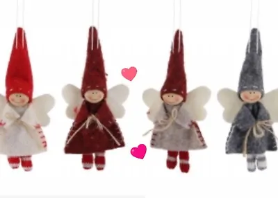 4 Wooden Fabric Christmas Angel / Fairy Assorted . Christmas Tree Decoration  • £6.50
