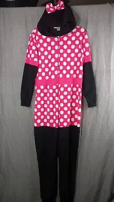 Disney Minnie Mouse Pink Polka Dot Women Hood Fleece Sleeper Size Xlarge  • $25