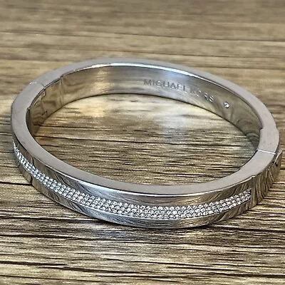 Michael Kors Bangle Bracelet Astor Silver Tone Crystal Pave Stud Hinged • $65