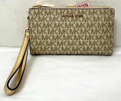 Michael Kors Jet Set Travel MK Signature Double Zip Phone Case Wristlet Wallet • $69.98