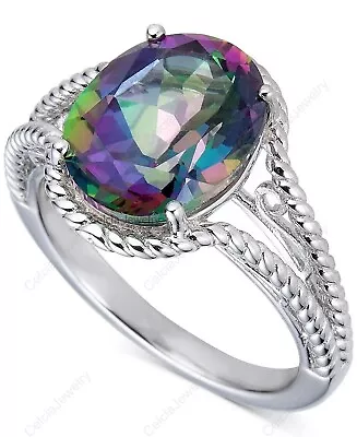 Natural Mystic Topaz Solitaire Ring Size  925 Silver For Girls • $32.99