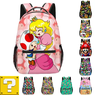 Super Mario Backpack School Bag Large Princess Peach Cartoon Travel Gifts Kids • £11.15