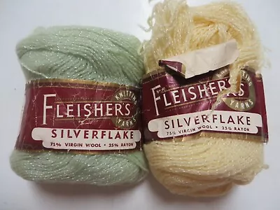 Vintage Lot FLEISHER'S Silverflake Yarn Virgin Wool Rayon Green Yellow Knitting • $14.99