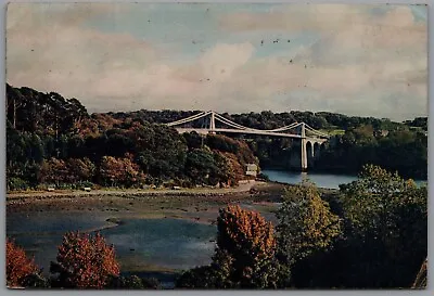 Menai Straits Suspension Bridge Wales Postcard Postmark 1956 • £4.01