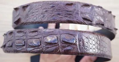 W1.5  Brown Real Crocodile Hornback Leather Skin Men's Belt Automatic Buckle #44 • $63