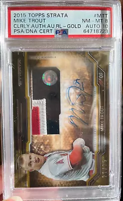 2015 Topps Strata Clearly Mike Trout | 3 Color Patch Auto RELIC Gold /25 PSA 8 • $425