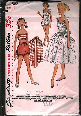 4362 Vintage Simplicity Sewing Pattern Girls 1960s One Piece Playsuit Skirt Top • $9.99