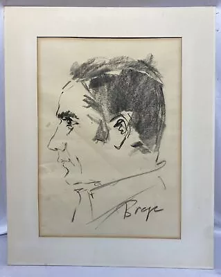 Vintage Original Charcoal Profile Portrait Of Man Signed & Matted 20 X16  • $44