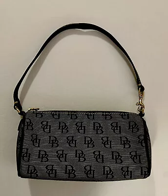 Vtg Dooney And Bourke Signature Black Logo Canvas Leather Barrel Mini Bag 8” • $45.95