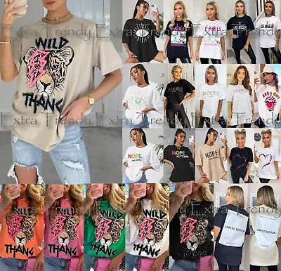 £8.90 • Buy Womens T Shirt Ladies Oversized Baggy Fit Short Sleeve Slogan T-shirt Tee Tops