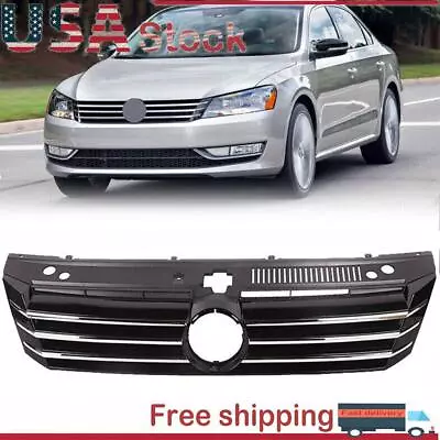 Fits Volkswagen Passat 2012-2015 Front Upper Grille Black W/Chrome Trim Molding • $61.39