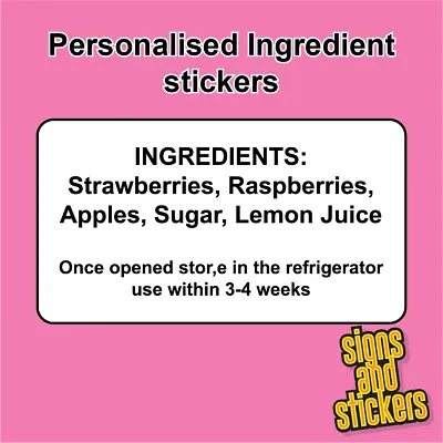 65 X Personalised Mini Ingredients Labels Stickers Homemade Pot Jam Bottle Jar • £1.40