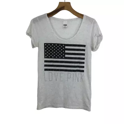 Pink Victoria Secret Womens American Flag Love Pink Short Sleeve Tee Shirt Large • $24.99