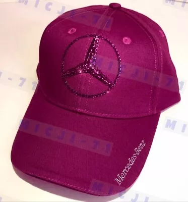 Mercedes Benz Bling 3D Logo Hat Cap W Swarovski Crystals Black Adjustable • $64.99