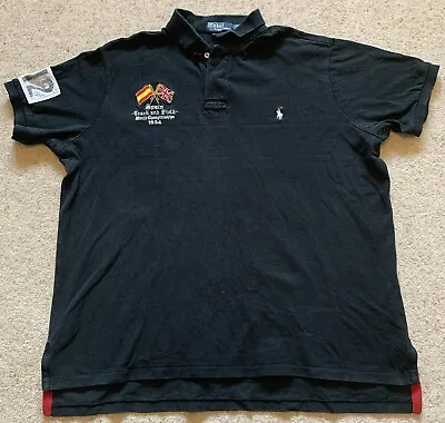 Ralph Lauren Polo Shirt Black XXL 2XL Spain Track Pony Rugby Preppy Custom Mens • $63.13