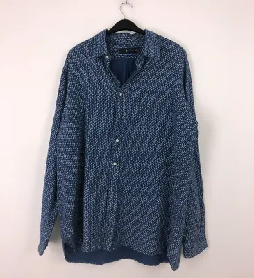 Ralph Lauren Pure Linen Shirt Blue Mix Size 2XL Buttoned Collar Printed USED F2 • £16.99