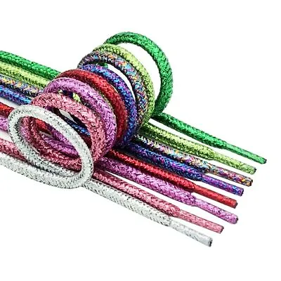 Round Glitter Shoe String Laces Metallic Shoelaces Bling Design For Boot Sneaker • £2.50