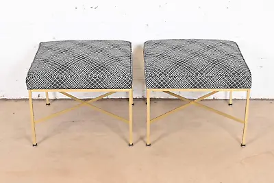 Paul McCobb For Directional X-Base Brass And Upholstered Stools Or Ottomans • $4500