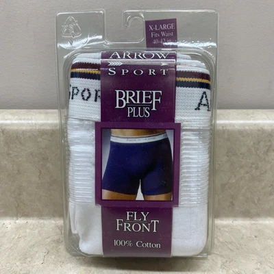 $20.25 • Buy Vintage Mens Arrow Sport Brief Plus Fly Front 100% Cotton Underwear XL 40-42 In.