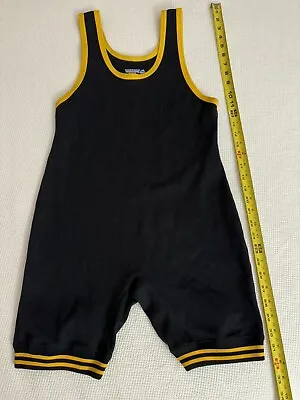 MATMAN Wrestling Co. Adult Medium Black Stretch W/ Yellow Banding Singlet USA • $20