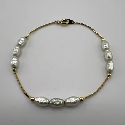 Vintage Freshwater Rice Pearl & Gold Tone Bracelet • $23.99