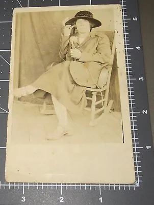 Classy Woman Candlestick Telephone Phone Lady Chair RPPC Vintage Snapshot PHOTO • $14.95