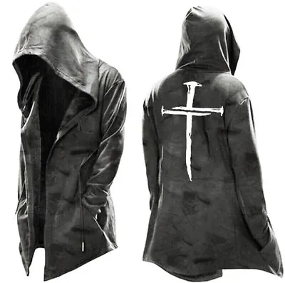 Mens Hip Hop Hooded Cloak Coat Drawing Halloween Overcoat Casual Windproof • $40.06