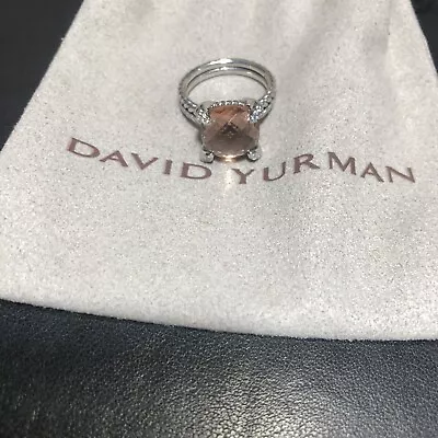 David Yurman Sterling Silver 11mm Chatelaine Ring W/Morganite  & Diamonds Size 6 • $190