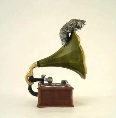 Vienna Bronze CAT And MICE On Gramophone Bermann Austria Cold Painted Brass • $289.99
