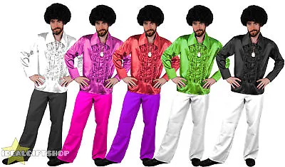 £18.99 • Buy Mens 1970's Disco Ruffle Shirts Flares Adults Fancy Dress Costume 70s Frilly Top