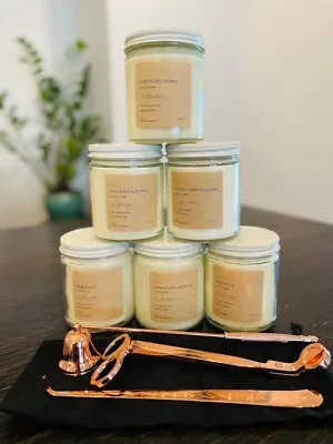 Set Of 6 - Natural Scented Soy Candles. Candle Care Set Included. 9oz Each • $58