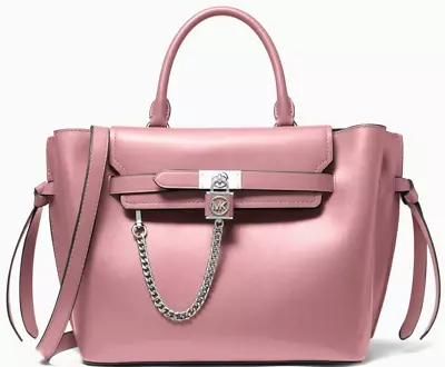 🌞michael Kors Hamilton Legacy Royal Pink Leather Belted Large Satchel Bag🌺nwt! • $297.59