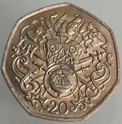 1982 Isle Of Man 20p Twenty Pence Coin - Viking Coat Of Arms • £3.99