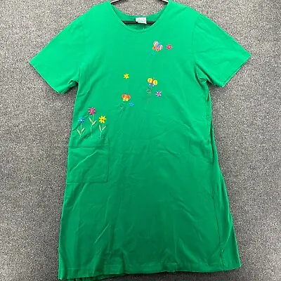 Vintage Donna Shift Dress Womens Size XL Green Embroidered Flowers Short Sleeves • $15.59