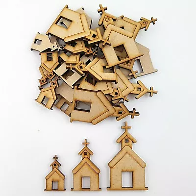 20 X Wooden Church MDF Craft Shape Decoration Embellishments Christmas Tag • £3.75