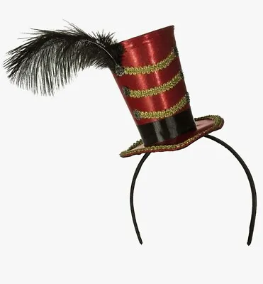 Mini Ringleader Circus Ringmaster Majorette Red Top Hat Headband #1688 • $18